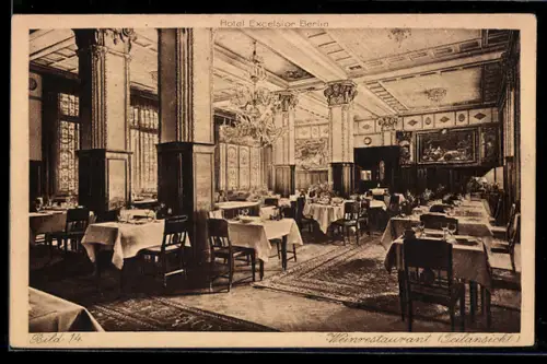 AK Berlin-Kreuzberg, Hotel Excelsior, Eigentümer Curt Elschner, Wienerrestaurant (Teilansicht)