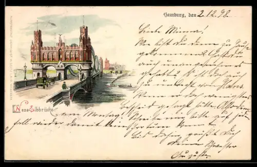 Lithographie Hamburg-Rothenburgsort, Hamburg Blick auf die Neue Elbbrücke