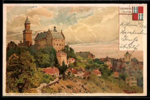 Lithographie Cronberg i. Taunus, Burg, Stadtansicht