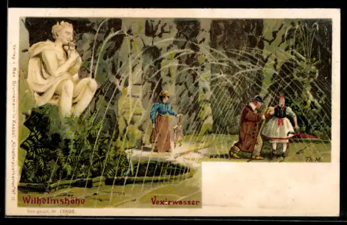Lithographie Wilhelmshöhe, Vexierwasser und Kurgäste