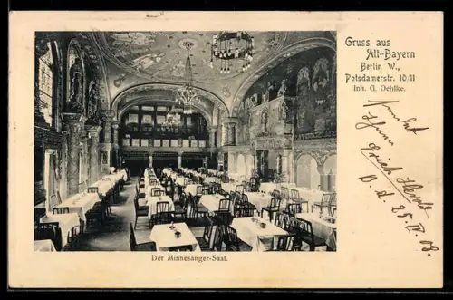 AK Berlin-Tiergarten, Restaurant Alt-Bayern, Potsdamerstr. 1011, Der Minnesänger-Saal, Inh. G. Oehlke