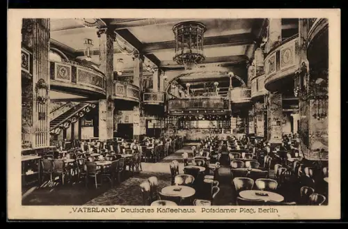 AK Berlin-Tiergarten, Vaterland, Deutsches Kaffeehaus, Potsdamer Platz, Innenansicht