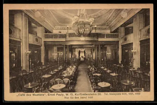 AK Berlin-Charlottenburg, Café des Westens, Kurfürstendamm 26, Ernst Pauly, Innenansicht