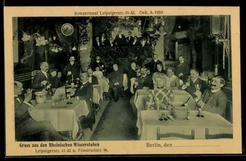 AK Berlin, Rheinische Winzerstuben, Leipzigerstr. 31-32, Oek. A. Höll, Konzertsaal