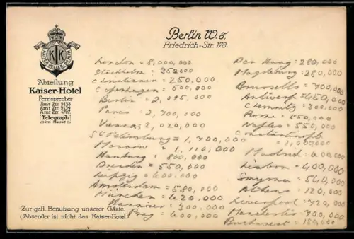 AK Berlin, Kaiser Hotel, Friedrichstrasse 178, Weinhaus Kaiser-Keller