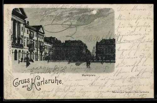Mondschein-AK Karlsruhe, Marktplatz