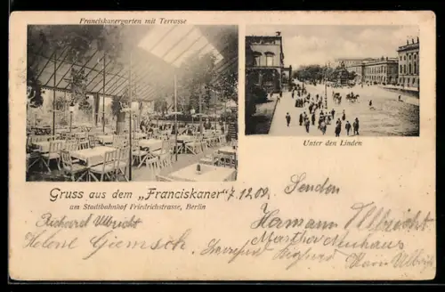 AK Berlin, Gasthof Franciskaner, Franciscanergarten mit Terrasse, Unter den Linden
