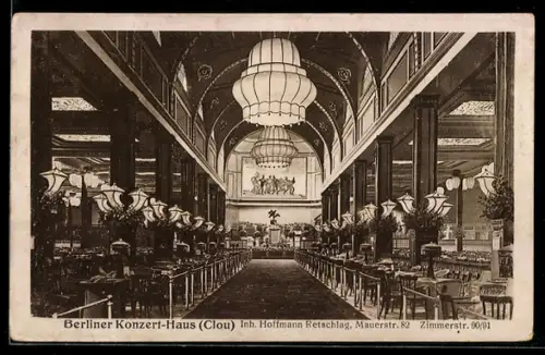 AK Berlin, Konzert-Haus Clou, Inh. Hoffmann Retschlag, Mauerstr. 82, Innenansicht
