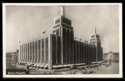 AK Berlin-Neukölln, Hermannplatz mit Karstadt-Haus
