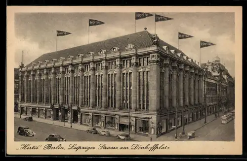 AK Berlin, Hertie Warenhaus, Leipziger Strasse am Dönhoffplatz