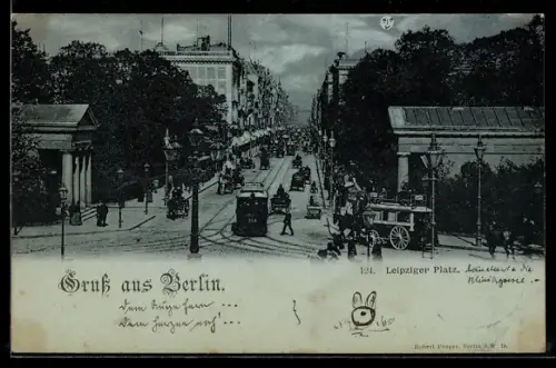 Mondschein-AK Berlin, Leipziger Platz mit Strassenbahnen