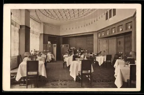 AK Berlin-Tiergarten, Hotel Der Fürstenhof, Potsdamer Platz, Kleines Restaurant