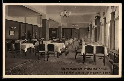AK Berlin-Charlottenburg, Bierrestaurant Wilhelms-Hallen am Bahnhof Zoologischer Garten