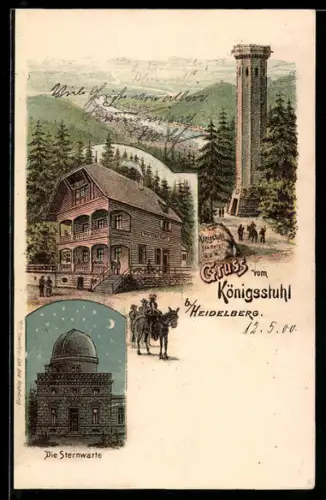 Lithographie Heidelberg, Königstuhl, Sternwarte