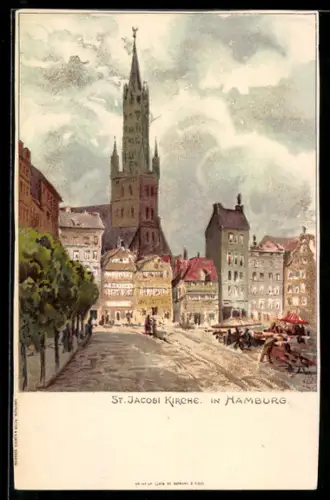 Lithographie Hamburg, St. Jacobi Kirche