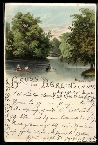 Lithographie Berlin-Tiergarten, Rousseau-Insel