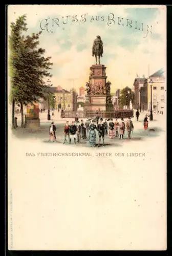 Lithographie Berlin, Friedrichsdenkmal, Unter den Linden