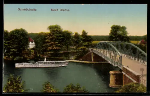 AK Berlin-Schmöckwitz, Neue Brücke mit Dampfschiff