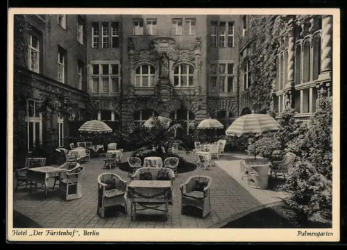 AK Berlin-Tiergarten, Hotel Der Fürstenhof, Palmengarten