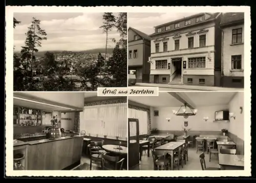 AK Iserlohn, Hotel Haus Albert, Friedrichstrasse 23, Gastraum, Ortsansicht