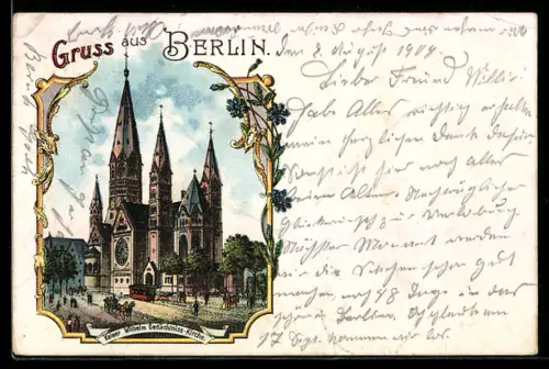 Lithographie Berlin-Charlottenburg, Kaiser Wilhelm Gedächtnis-Kirche