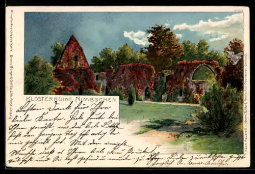 Lithographie Nimbschen, Blick zur Klosterruine