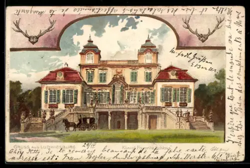 Lithographie Ludwigsburg, Königl. Favorite-Schloss