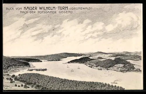 Künstler-AK Berlin-Grunewald, Blick vom Kaiser Wilhelm-Turm nach der Potsdamer Gegend