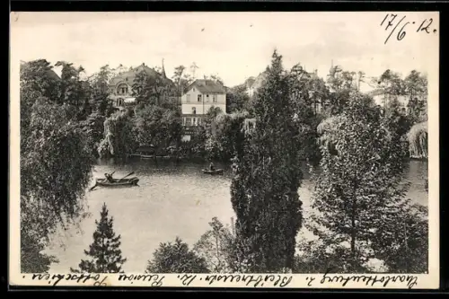 AK Berlin-Grunewald, Königssee, Villenansicht, Ruderboote