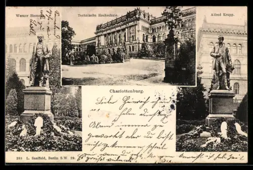 AK Berlin-Charlottenburg, Technische Hochschule, Werner Siemens Denkmal, Alfred Krupp Denkmal