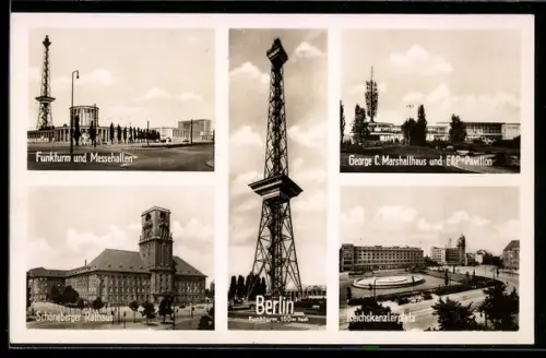 AK Berlin, Funkturm, Reichskanzlerplatz, Schöneberger Rathaus
