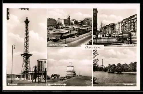 AK Berlin-Charlottenburg, Funkturm, Reichskanzlerplatz, Lietzensee