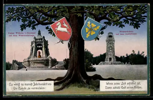 AK Porta Westfalica, Kaiser Wilhelm I.-Denkmal, Bismarckturm