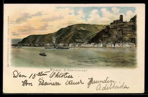AK St. Goarshausen /Rhein, Burg und Ortsansicht