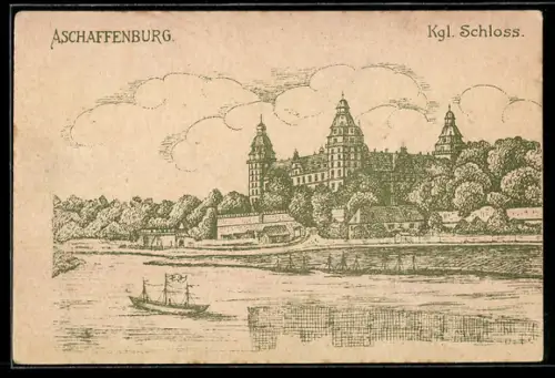 Künstler-AK Aschaffenburg, Kgl. Schloss