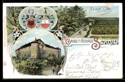 AK Schwanberg, Schloss Schwanberg, Weinberge, Wappen