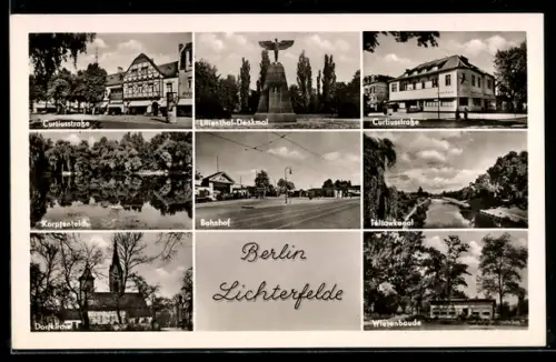 AK Berlin-Lichterfelde, Lilienthal-Denkmal, Curtiusstrasse, Bahnhof
