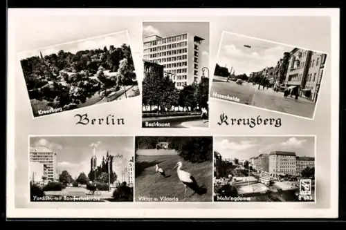 AK Berlin-Kreuzberg, Bezirksamt, Viktoria u. Viktoria, Mehringdamm, Yorckstr. mit Bonifatiuskirche