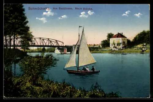 AK Berlin-Schmöckwitz, Am Seddinsee, Neue Brücke, Gasthaus zur Palme, Inh. Herm. Peter