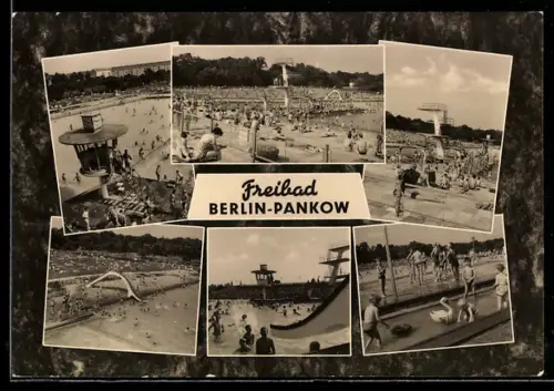 AK Berlin-Pankow, Freibad, Schwimmbecken, Sprungturm, Wasserrutsche