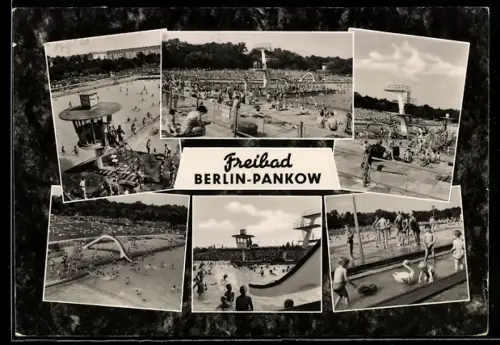 AK Berlin-Pankow, Freibad, Schwimmbecken, Sprungturm, Wasserrutsche