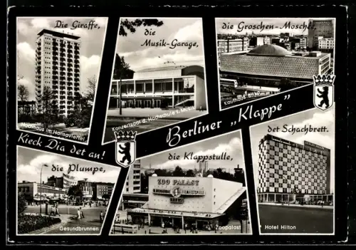 AK Berlin-Tiergarten, Wohnhaus im Hansaviertel, Konzertsaal, Zoopalast, Hotel Hilton