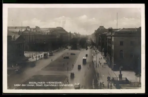 AK Berlin, Unter den Linden, Staatsoper, Opernhaus, Universität, Strassenverkehr