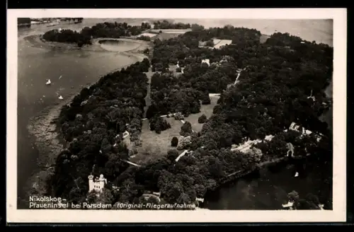 AK Berlin-Wannsee, Nikolskoe, Pfaueninsel, Luftaufnahme