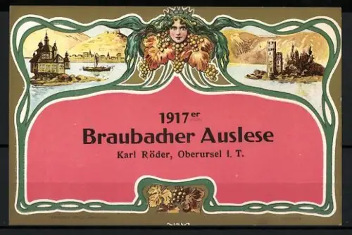 Getränkeetikett Karl Röder, Oberursel i. T., 1917er Braubacher Auslese