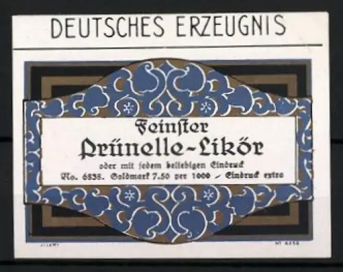 Getränkeetikett Feinster Prünelle-Likör, Deutsches Erzeugnis