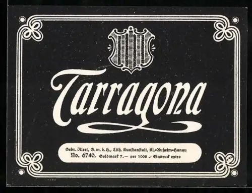 Getränkeetikett Klein-Auheim-Hanau, Gebr. Illers, Tarragona, Wappen