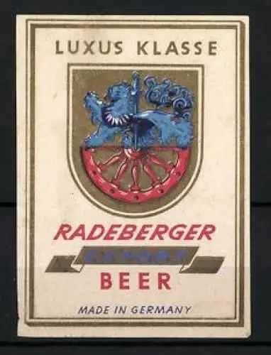 Getränkeetikett Radeberger Export Beer, Luxus Klasse