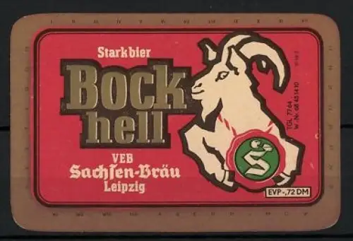 Getränkeetikett VEB Sachsen-Bräu, Leipzig, Bock hell, Starkbier