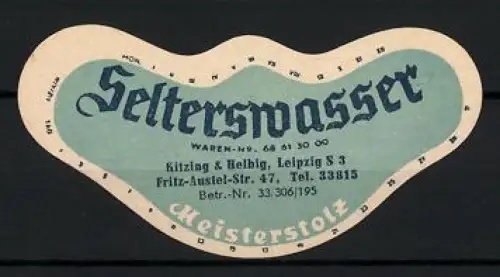 Getränkeetikett Kitzing & Helbig, Leipzig, Fritz-Ausiel-Str. 47, Selterswasser